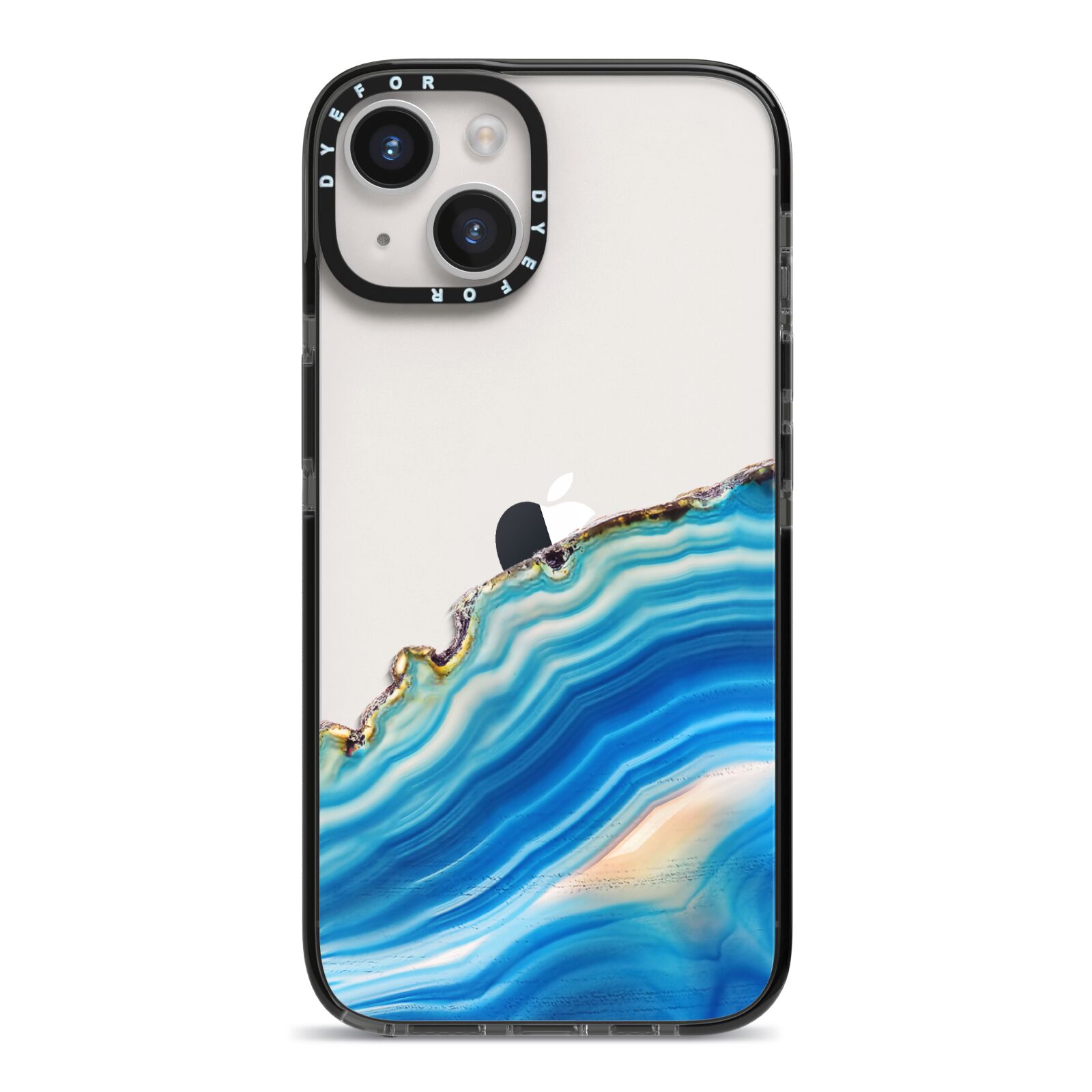 Agate Pale Blue and Bright Blue iPhone 14 Black Impact Case on Silver phone