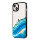 Agate Pale Blue and Bright Blue iPhone 14 Plus Black Impact Case Side Angle on Silver phone