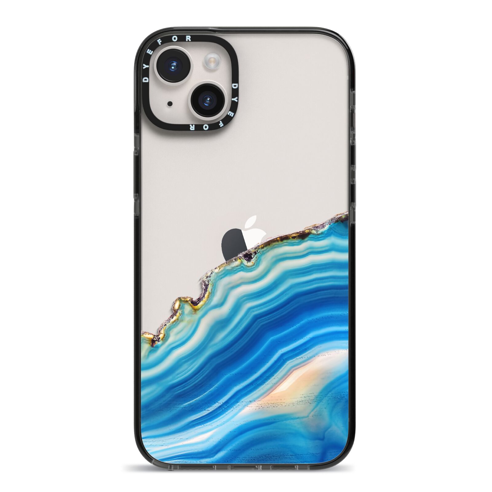 Agate Pale Blue and Bright Blue iPhone 14 Plus Black Impact Case on Silver phone