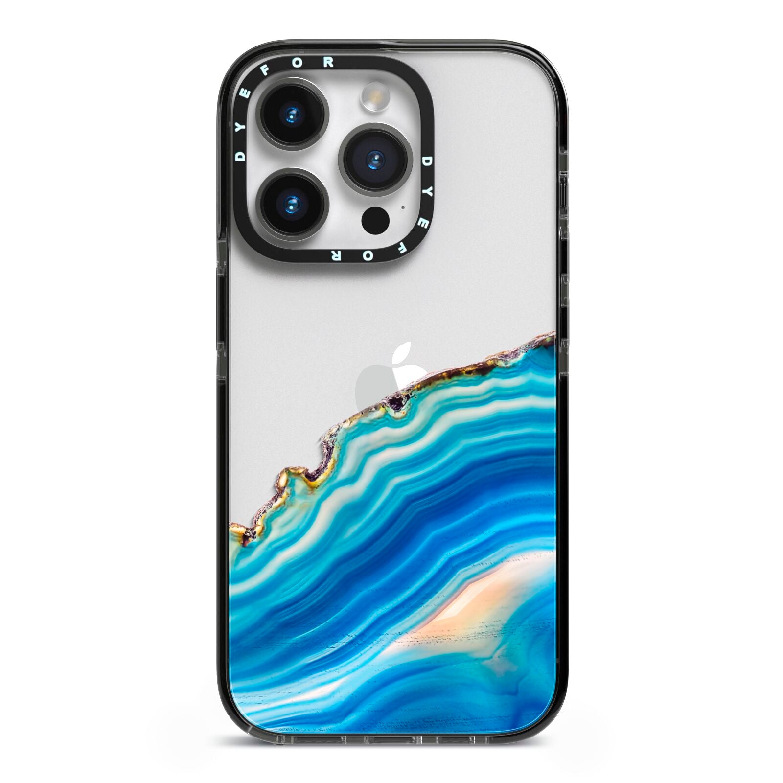 Agate Pale Blue and Bright Blue iPhone 14 Pro Black Impact Case on Silver phone