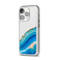 Agate Pale Blue and Bright Blue iPhone 14 Pro Clear Tough Case Silver Angled Image