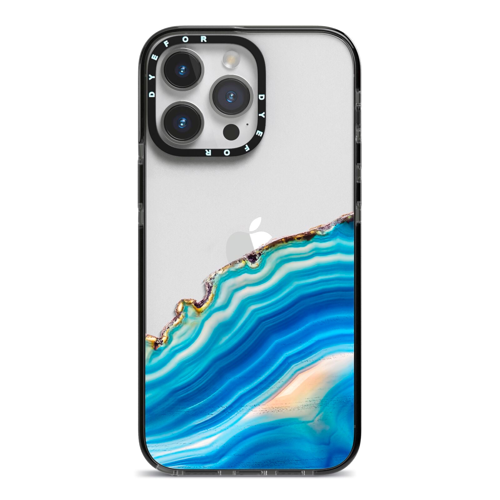Agate Pale Blue and Bright Blue iPhone 14 Pro Max Black Impact Case on Silver phone
