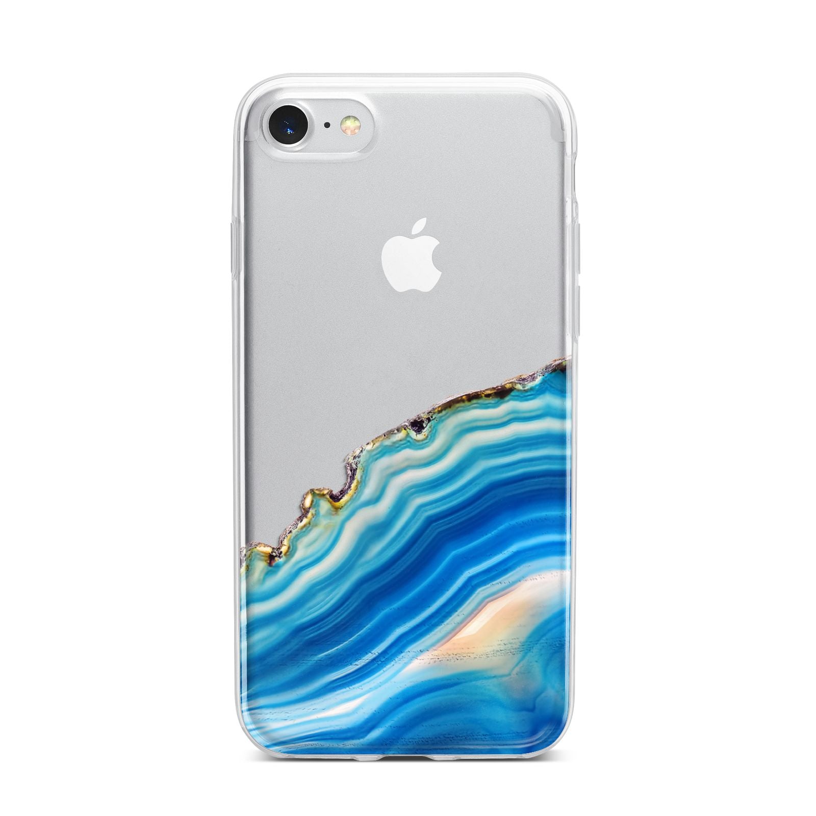 Agate Pale Blue and Bright Blue iPhone 7 Bumper Case on Silver iPhone