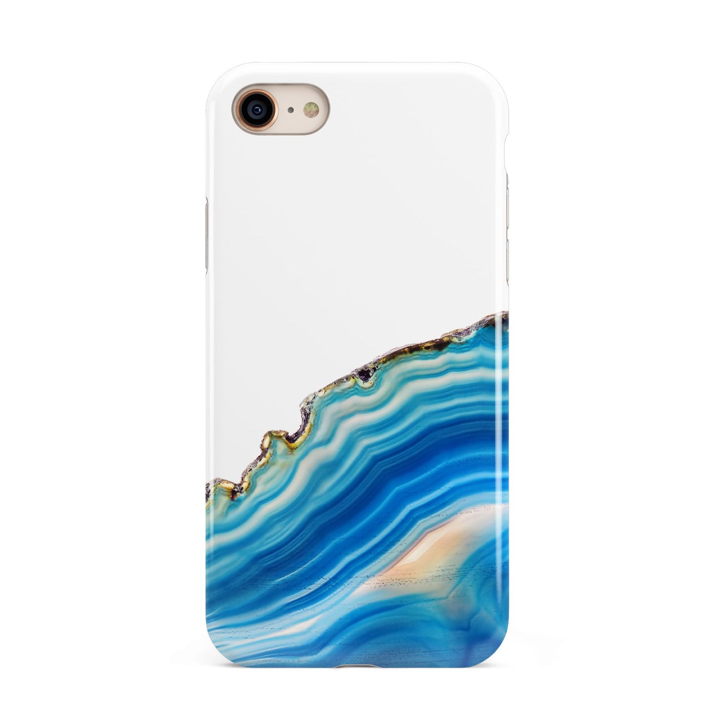 Agate Pale Blue and Bright Blue iPhone 8 3D Tough Case on Gold Phone