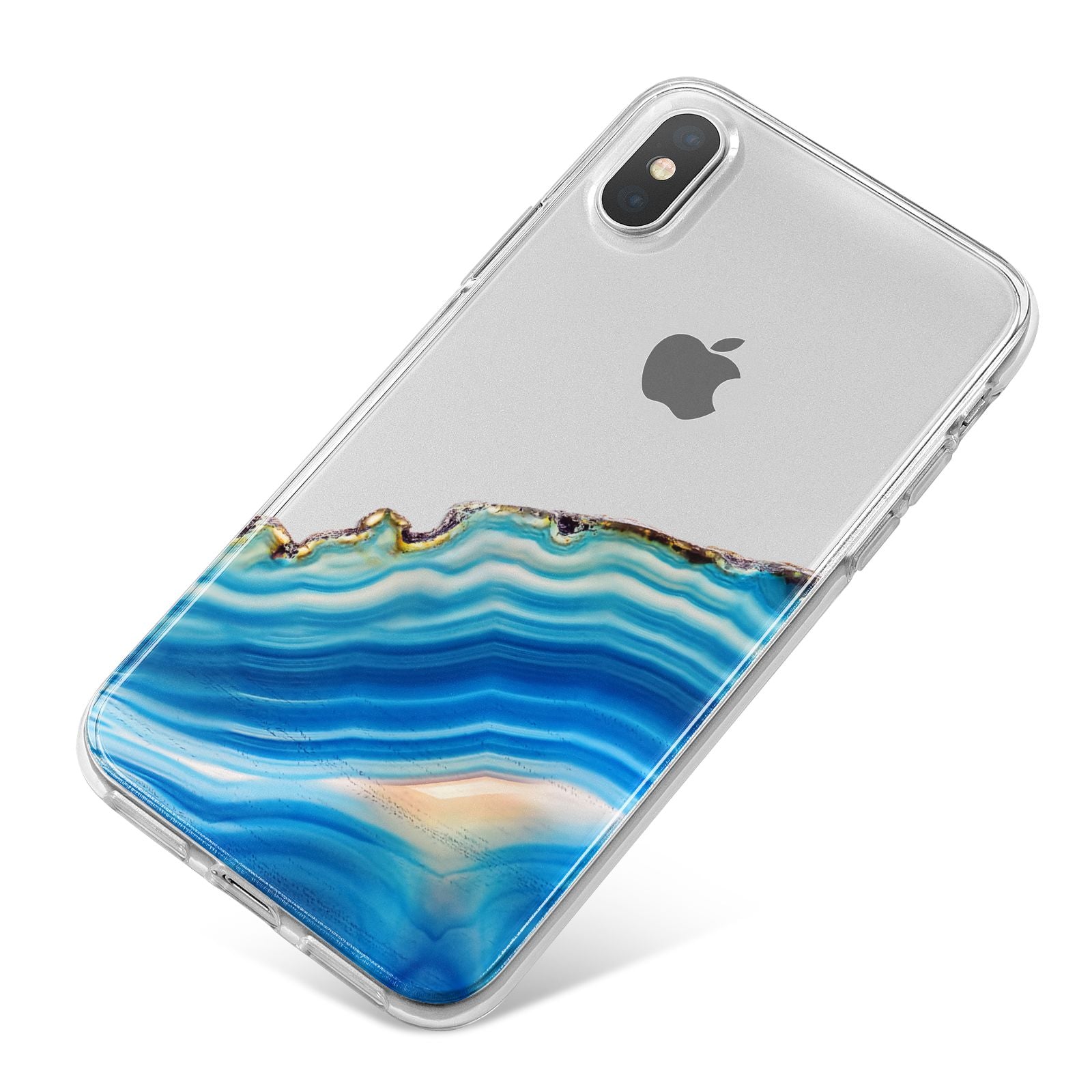 Agate Pale Blue and Bright Blue iPhone X Bumper Case on Silver iPhone