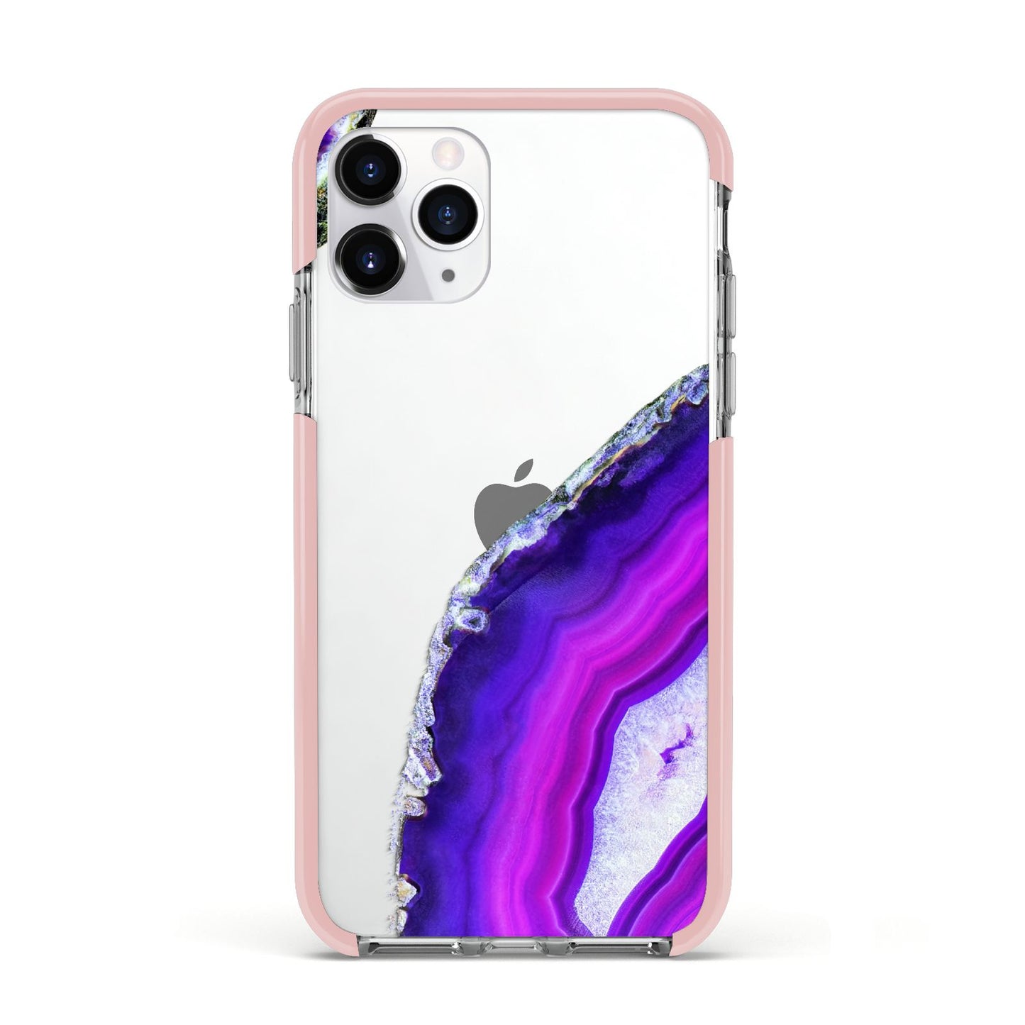 Agate Purple and Pink Apple iPhone 11 Pro in Silver with Pink Impact Case