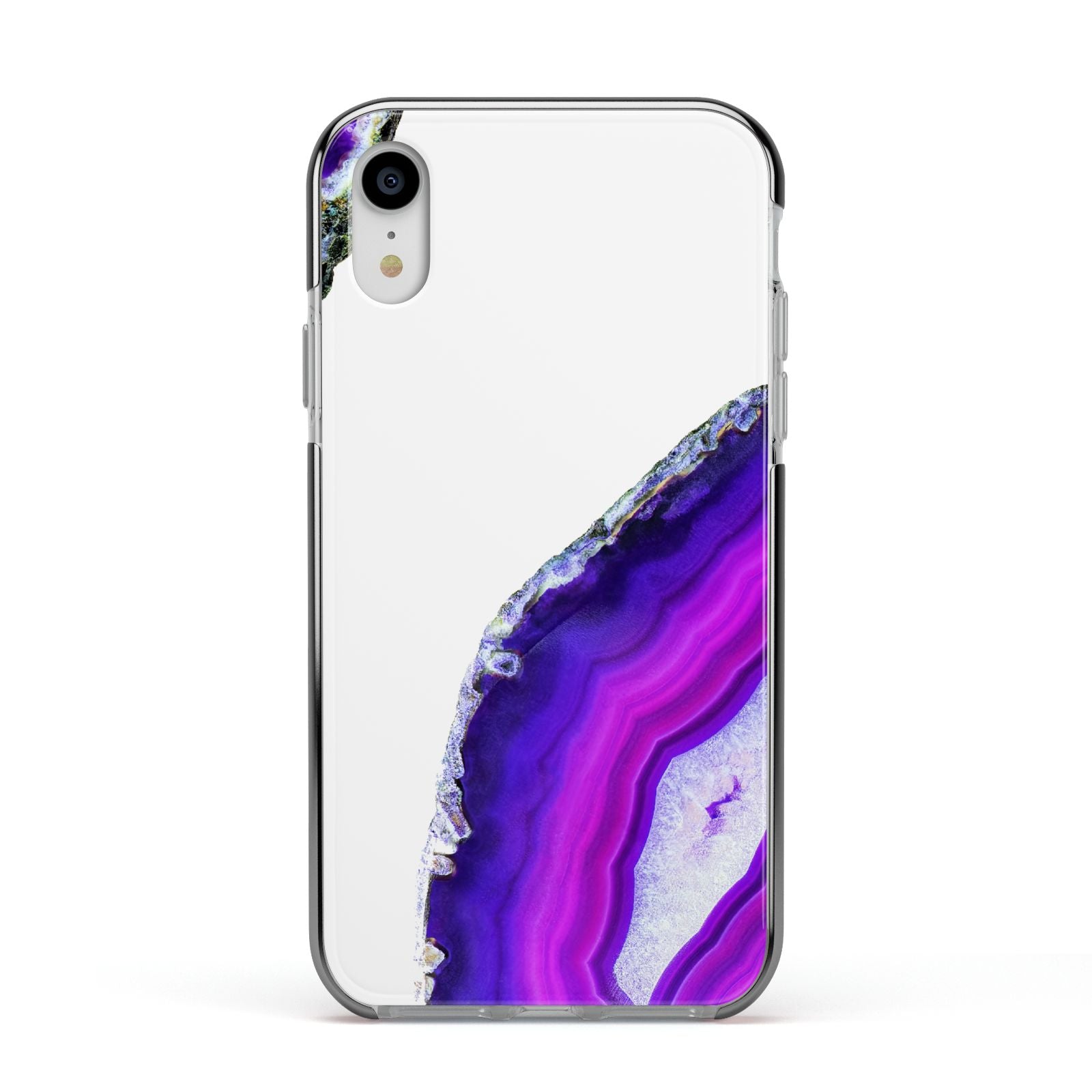 Agate Purple and Pink Apple iPhone XR Impact Case Black Edge on Silver Phone