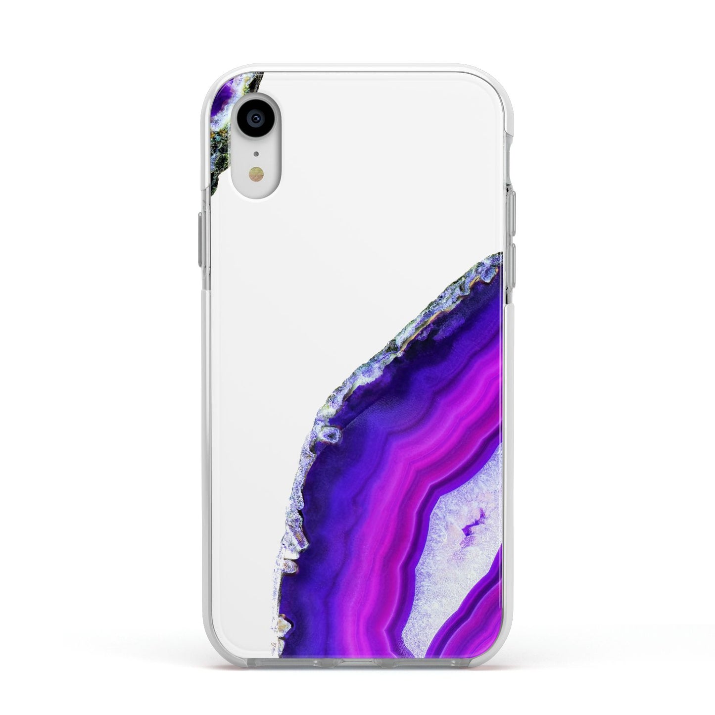 Agate Purple and Pink Apple iPhone XR Impact Case White Edge on Silver Phone