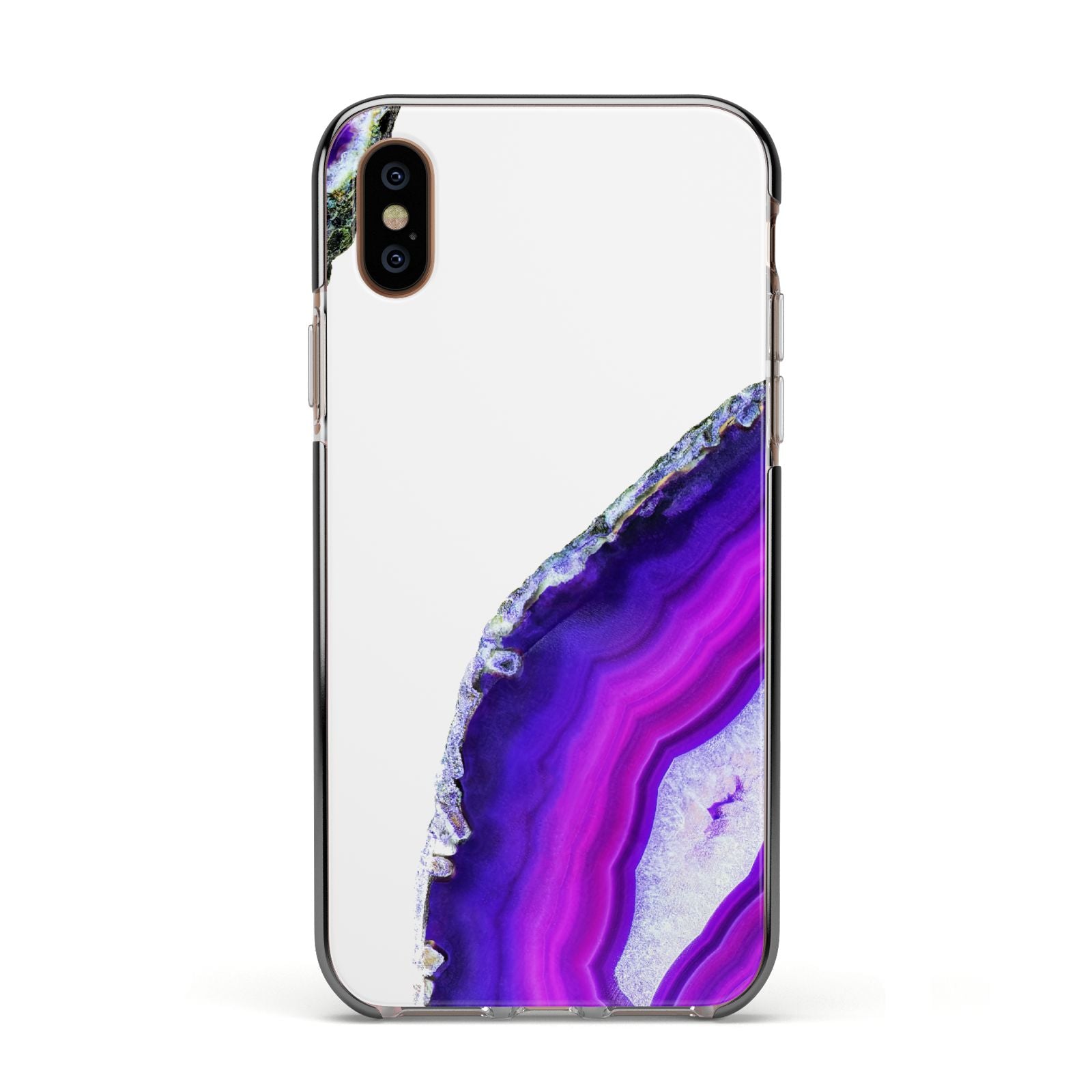 Agate Purple and Pink Apple iPhone Xs Impact Case Black Edge on Gold Phone