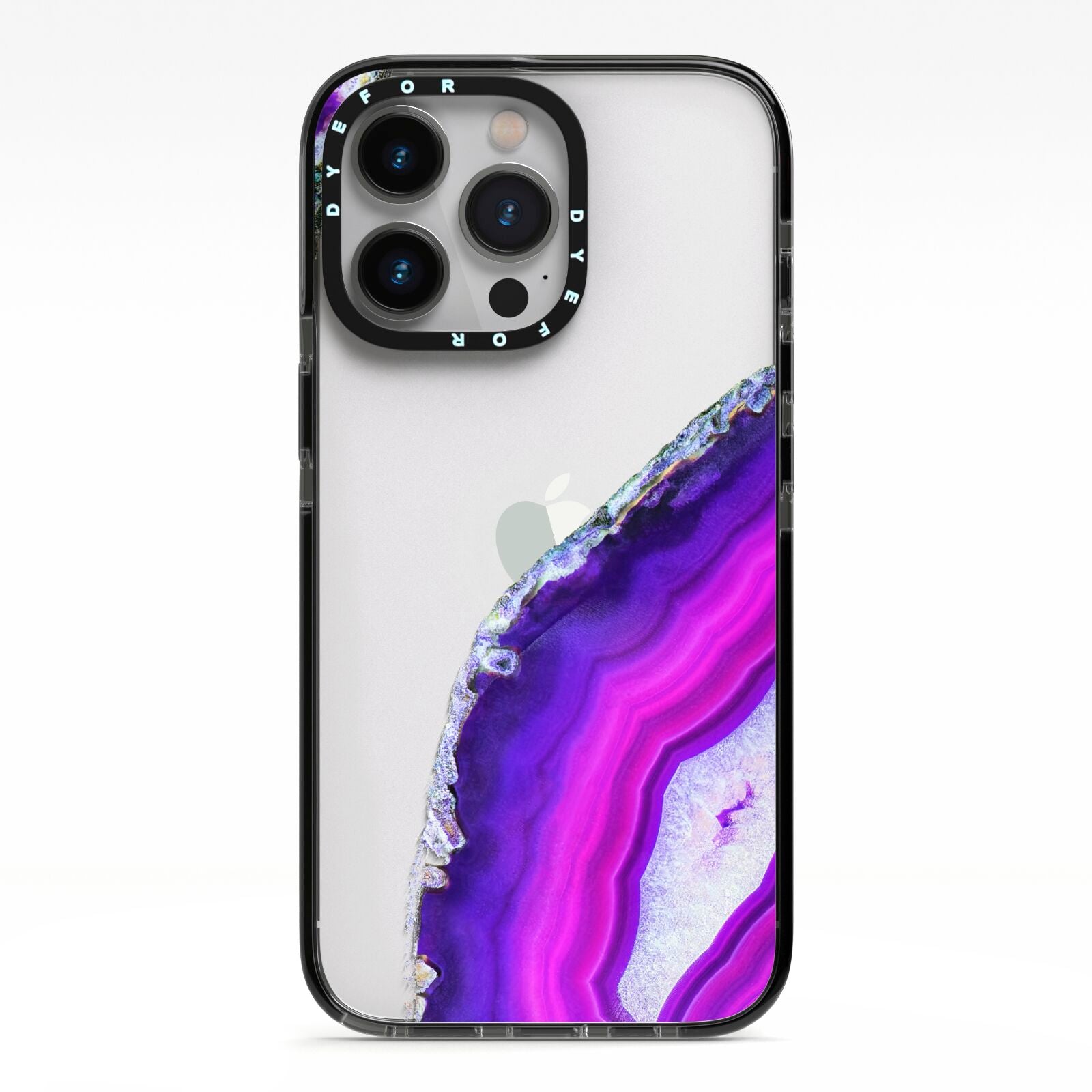 Agate Purple and Pink iPhone 13 Pro Black Impact Case on Silver phone