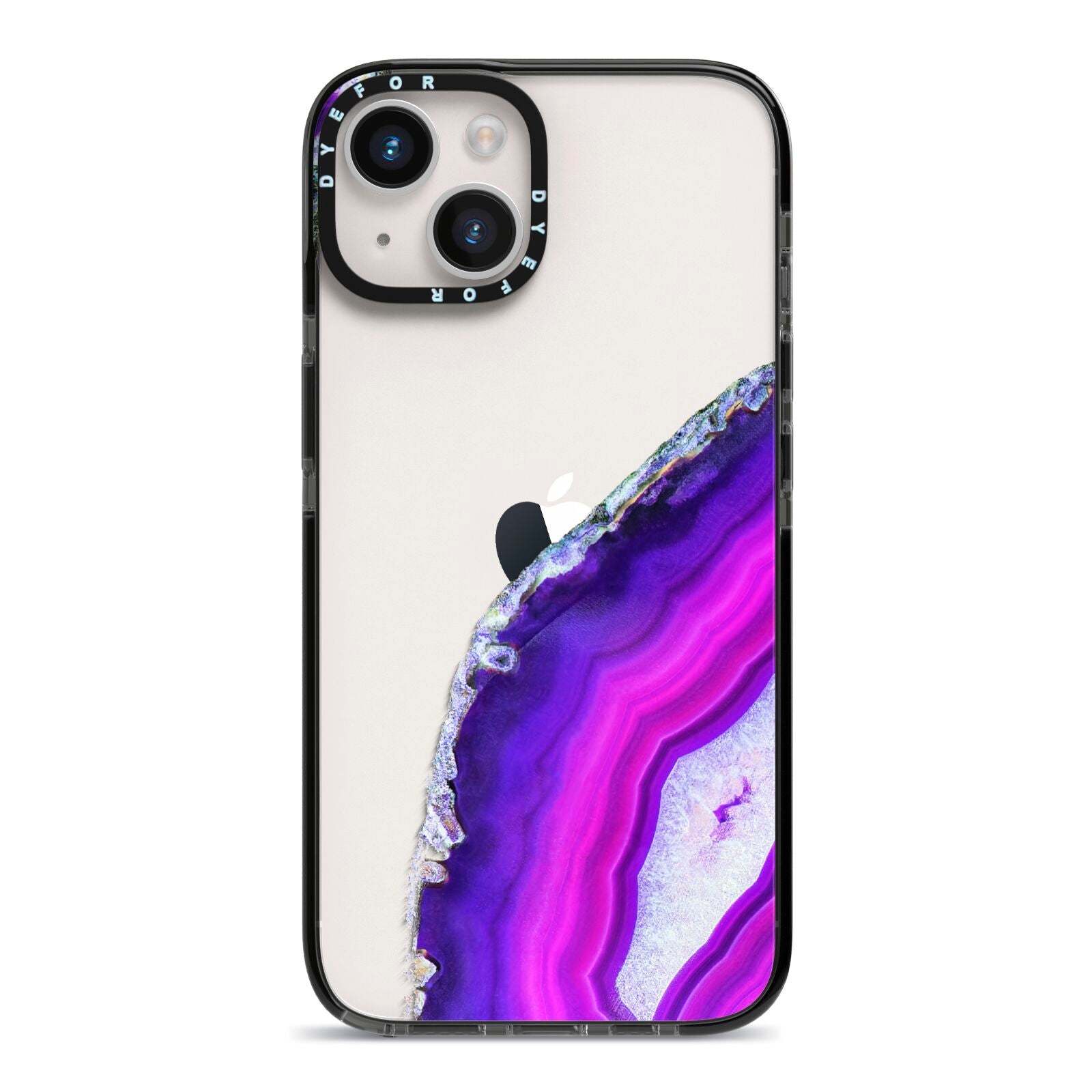 Agate Purple and Pink iPhone 14 Black Impact Case on Silver phone