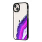Agate Purple and Pink iPhone 14 Plus Black Impact Case Side Angle on Silver phone