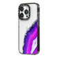 Agate Purple and Pink iPhone 14 Pro Black Impact Case Side Angle on Silver phone