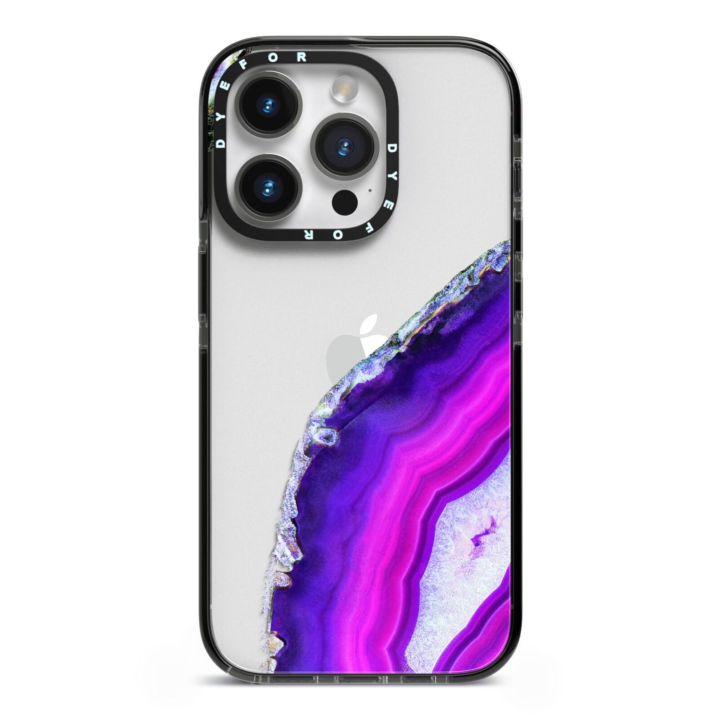 Agate Purple and Pink iPhone 14 Pro Black Impact Case on Silver phone