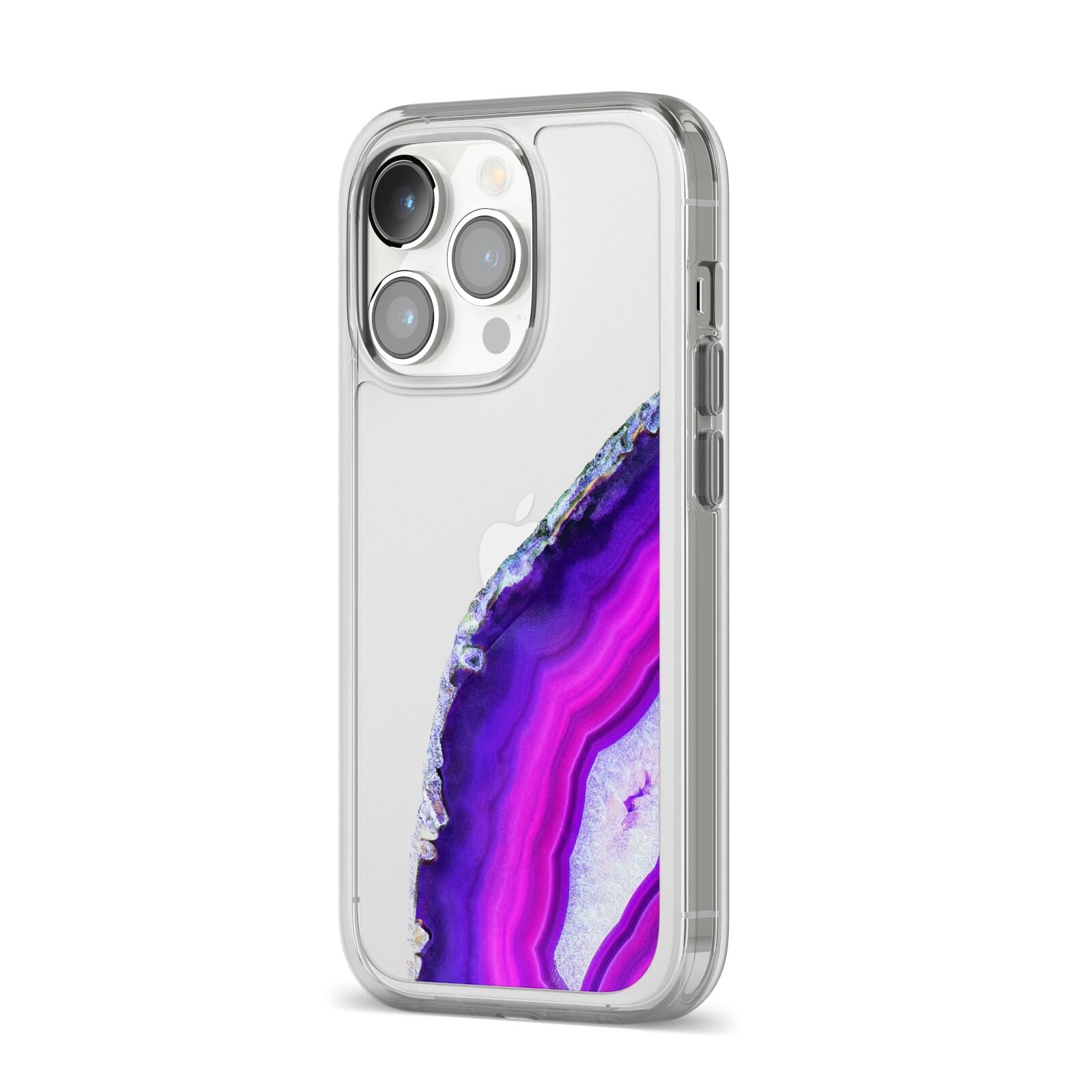 Agate Purple and Pink iPhone 14 Pro Clear Tough Case Silver Angled Image