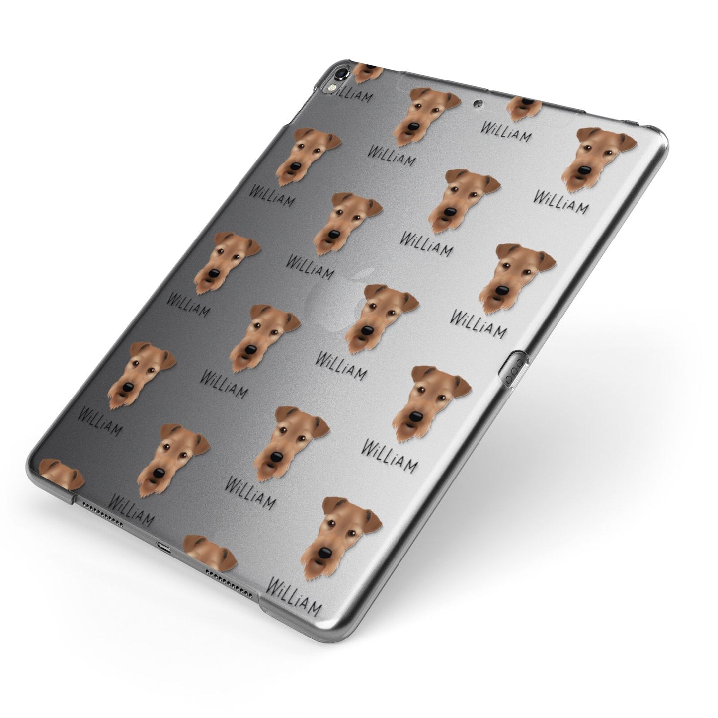 Airedale Terrier Icon with Name Apple iPad Case on Grey iPad Side View