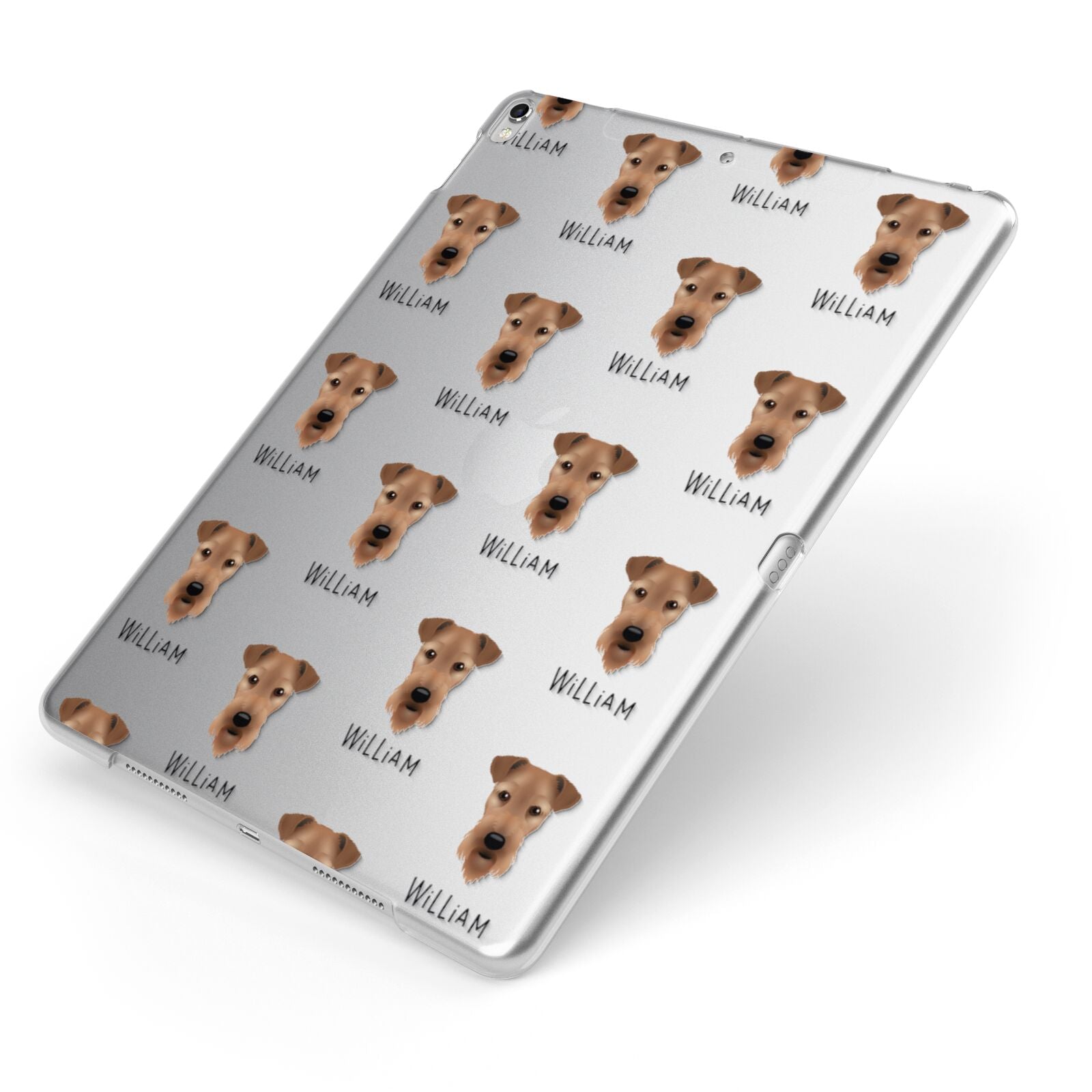 Airedale Terrier Icon with Name Apple iPad Case on Silver iPad Side View