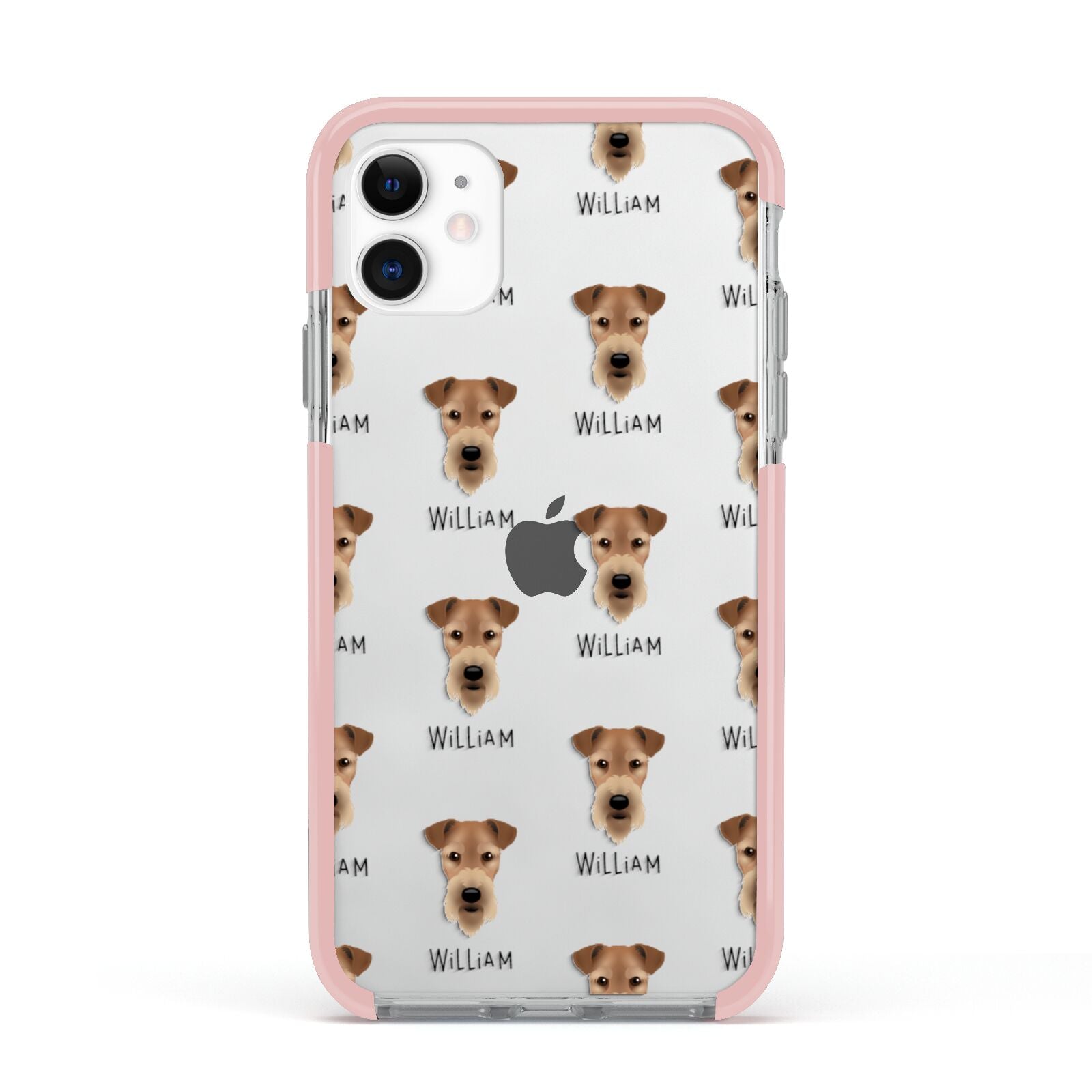 Airedale Terrier Icon with Name Apple iPhone 11 in White with Pink Impact Case