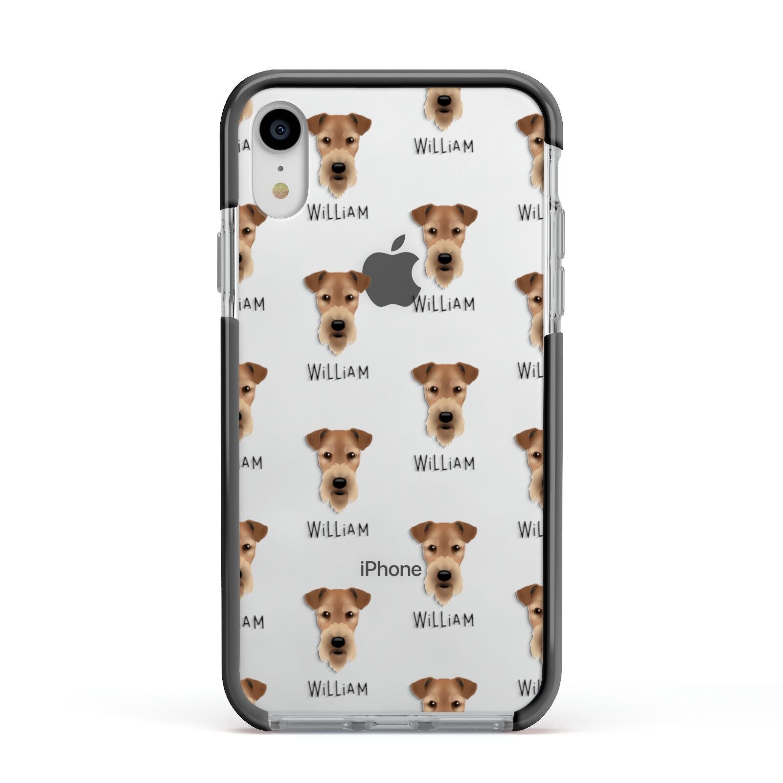 Airedale Terrier Icon with Name Apple iPhone XR Impact Case Black Edge on Silver Phone