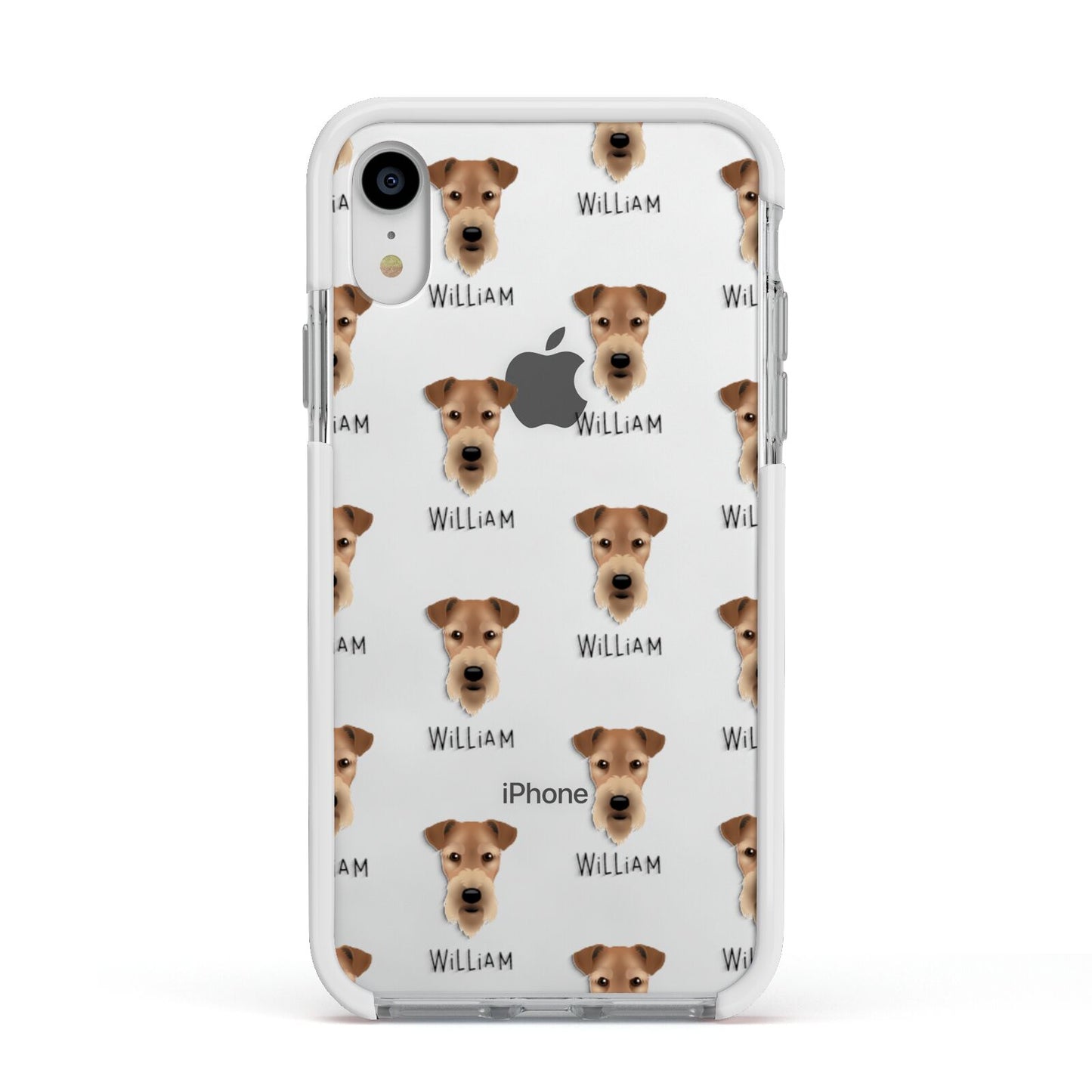 Airedale Terrier Icon with Name Apple iPhone XR Impact Case White Edge on Silver Phone
