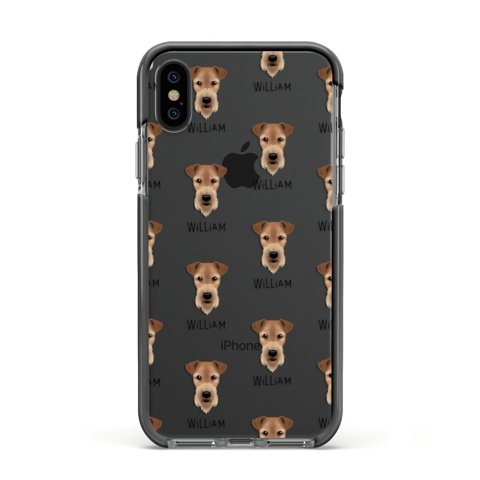 Airedale Terrier Icon with Name Apple iPhone Xs Impact Case Black Edge on Black Phone