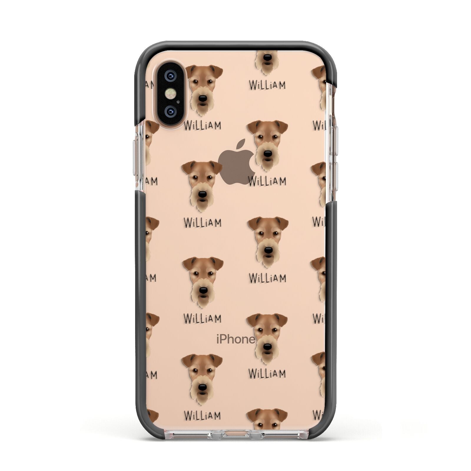 Airedale Terrier Icon with Name Apple iPhone Xs Impact Case Black Edge on Gold Phone