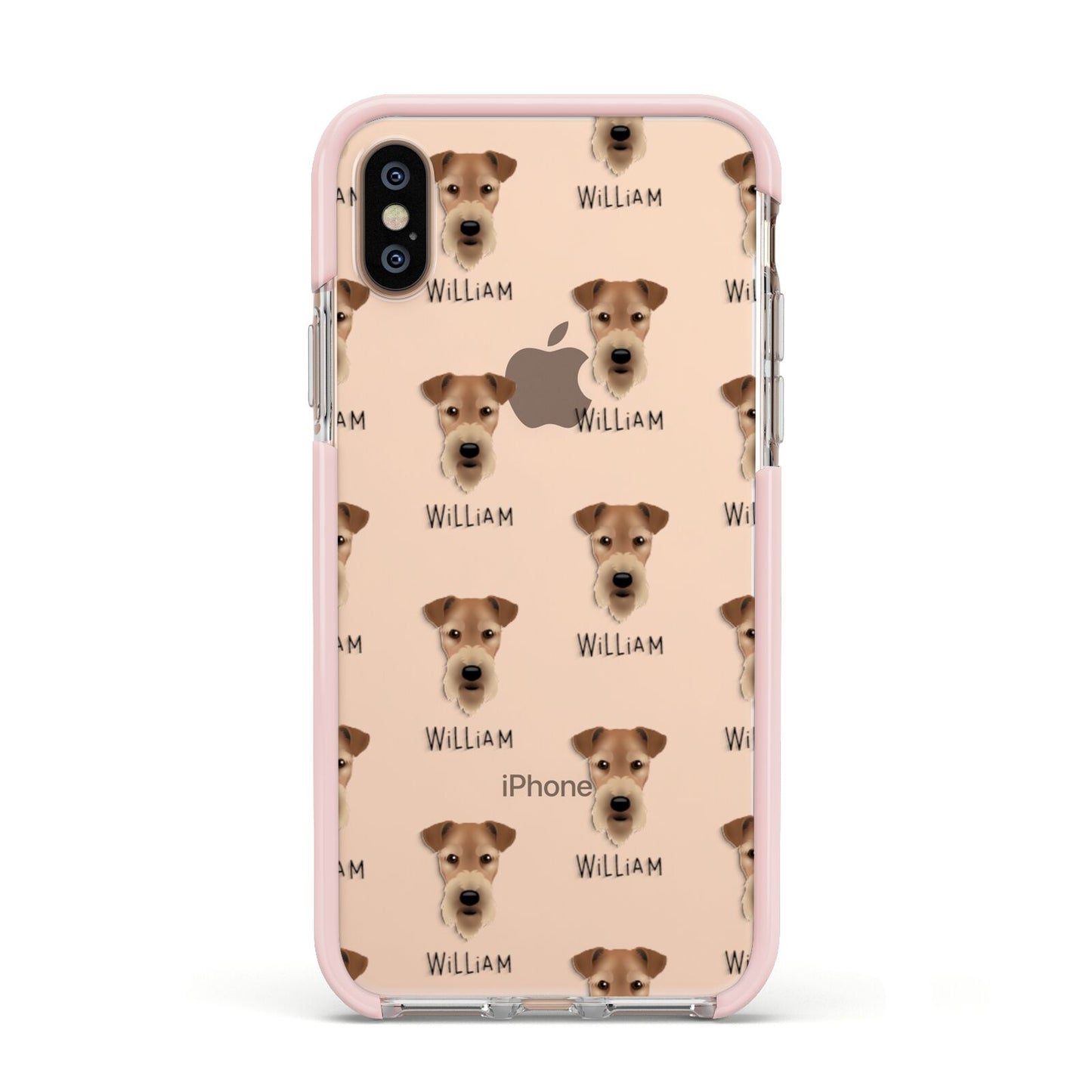 Airedale Terrier Icon with Name Apple iPhone Xs Impact Case Pink Edge on Gold Phone