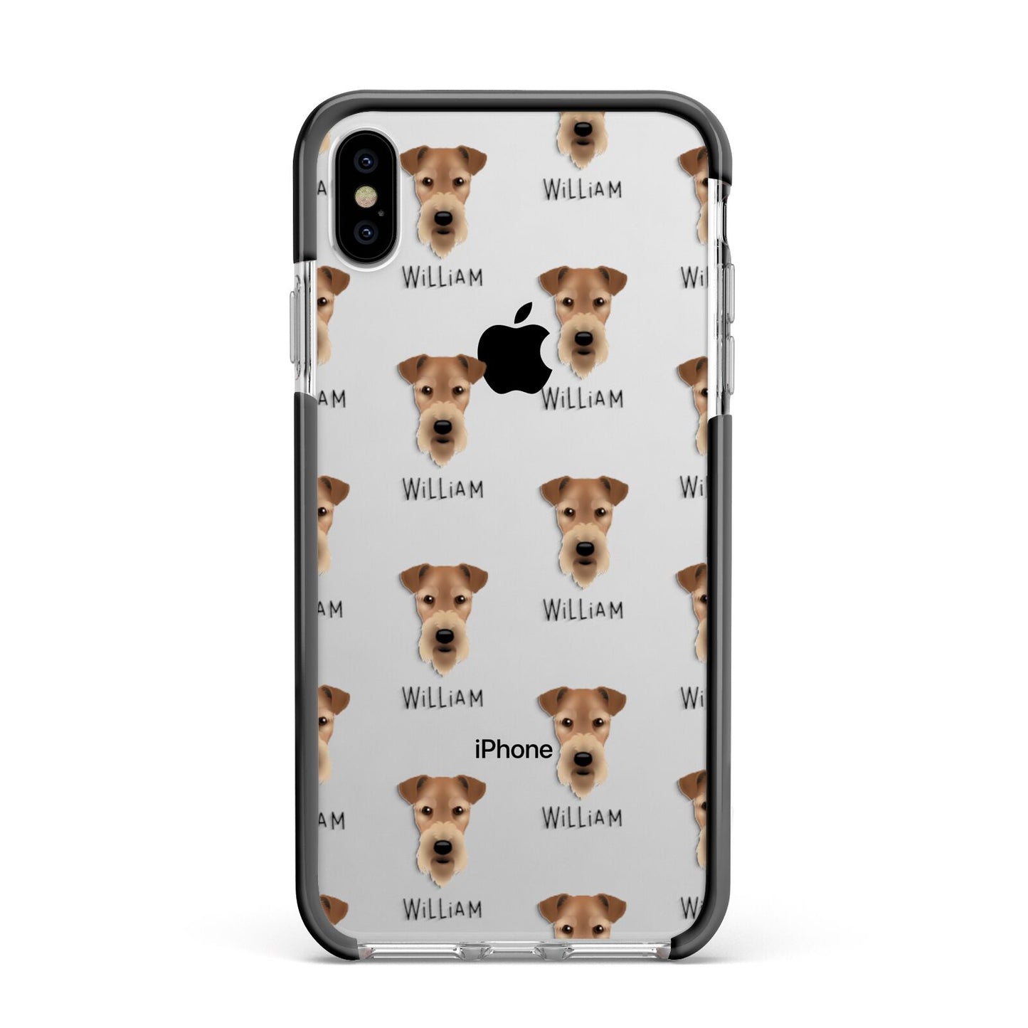 Airedale Terrier Icon with Name Apple iPhone Xs Max Impact Case Black Edge on Silver Phone