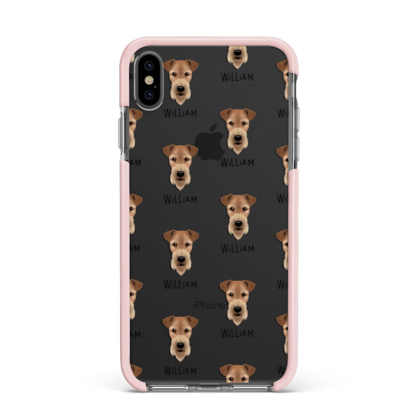 Airedale Terrier Icon with Name Apple iPhone Xs Max Impact Case Pink Edge on Black Phone