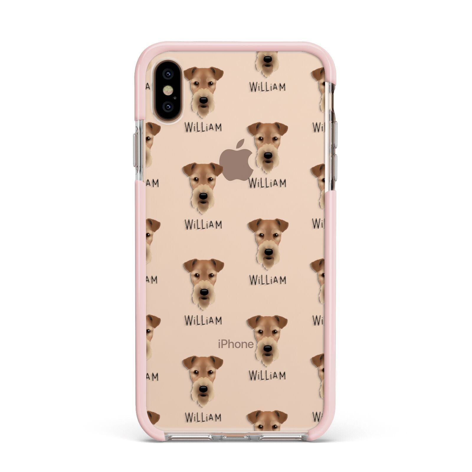 Airedale Terrier Icon with Name Apple iPhone Xs Max Impact Case Pink Edge on Gold Phone