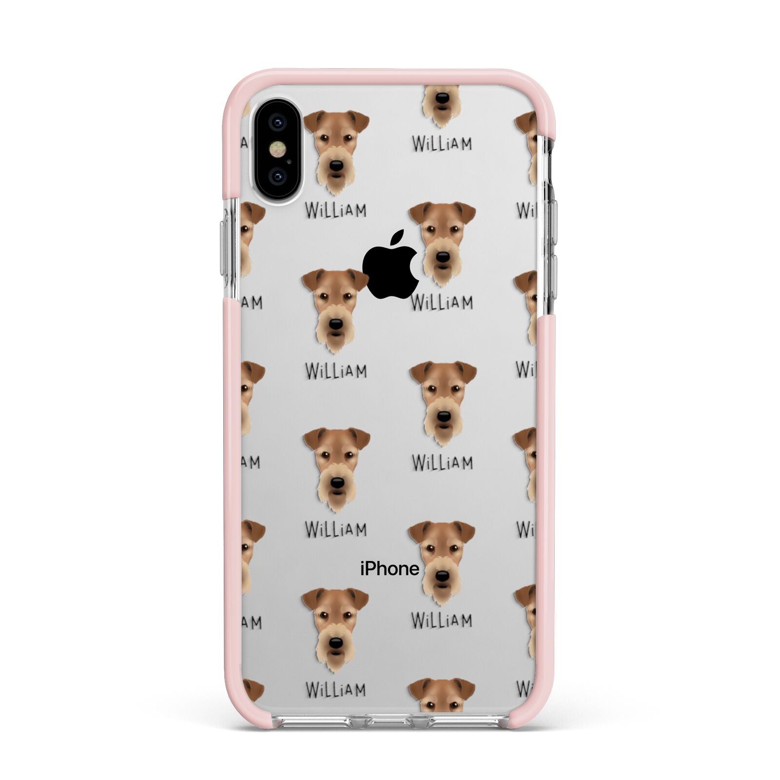 Airedale Terrier Icon with Name Apple iPhone Xs Max Impact Case Pink Edge on Silver Phone