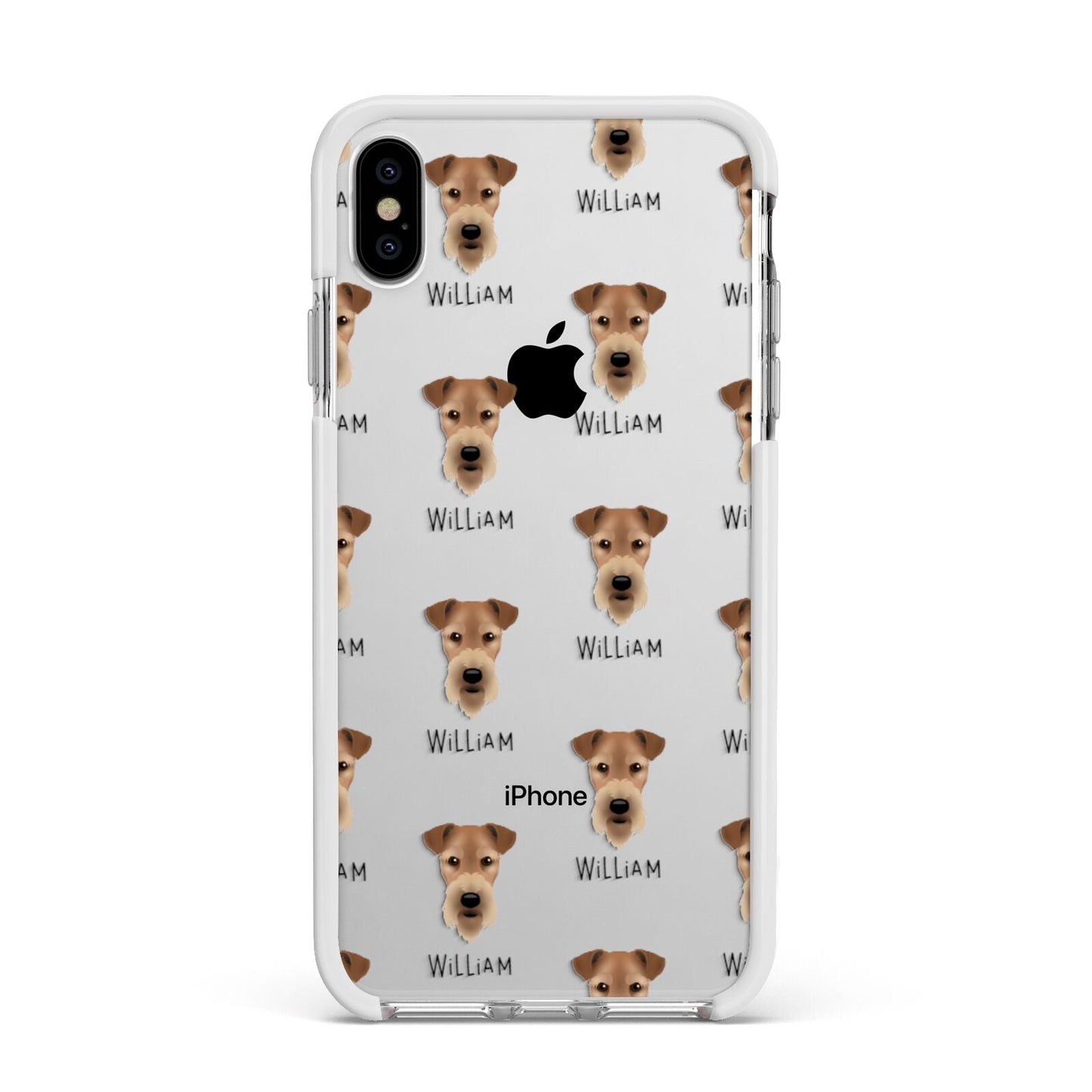 Airedale Terrier Icon with Name Apple iPhone Xs Max Impact Case White Edge on Silver Phone