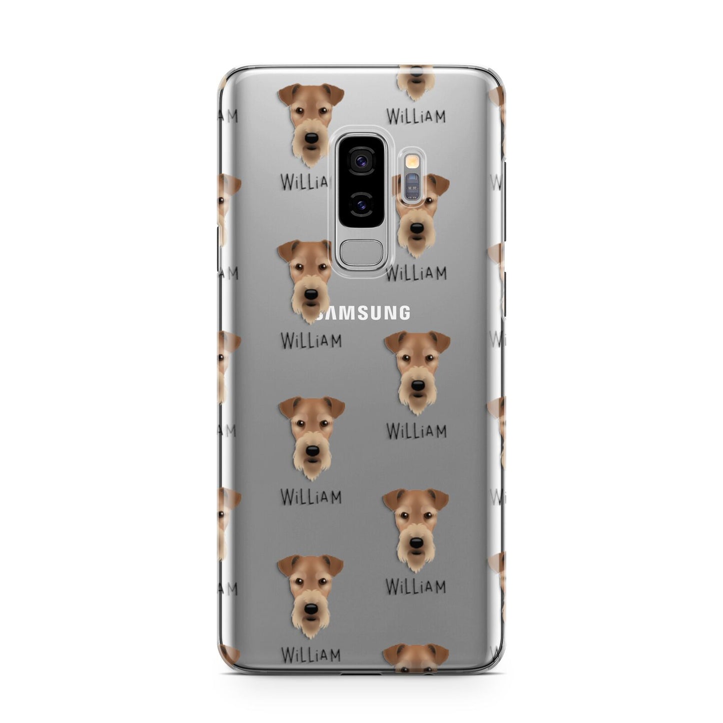 Airedale Terrier Icon with Name Samsung Galaxy S9 Plus Case on Silver phone