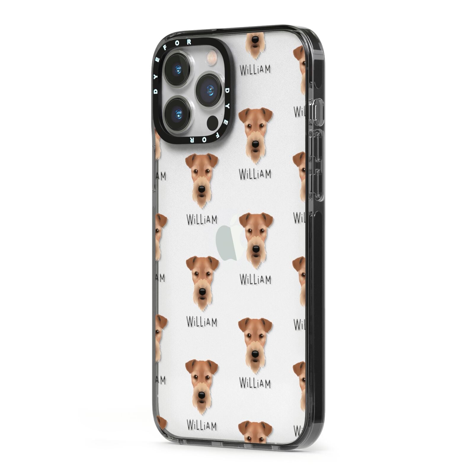 Airedale Terrier Icon with Name iPhone 13 Pro Max Black Impact Case Side Angle on Silver phone
