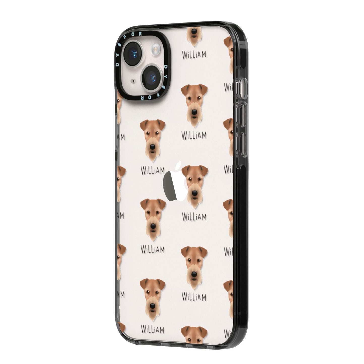 Airedale Terrier Icon with Name iPhone 14 Plus Black Impact Case Side Angle on Silver phone