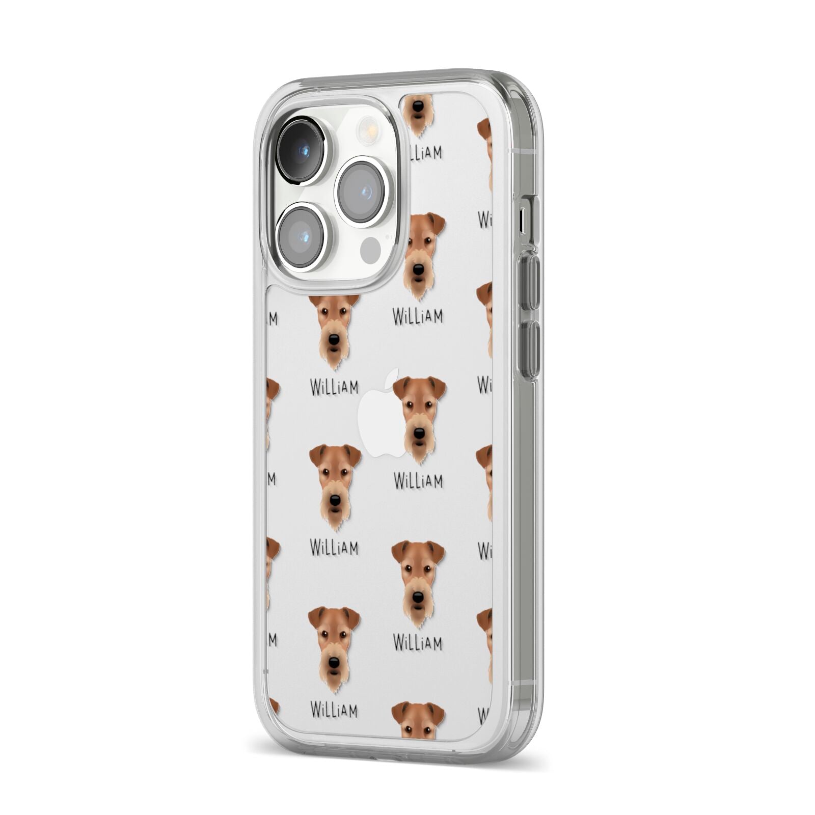 Airedale Terrier Icon with Name iPhone 14 Pro Clear Tough Case Silver Angled Image