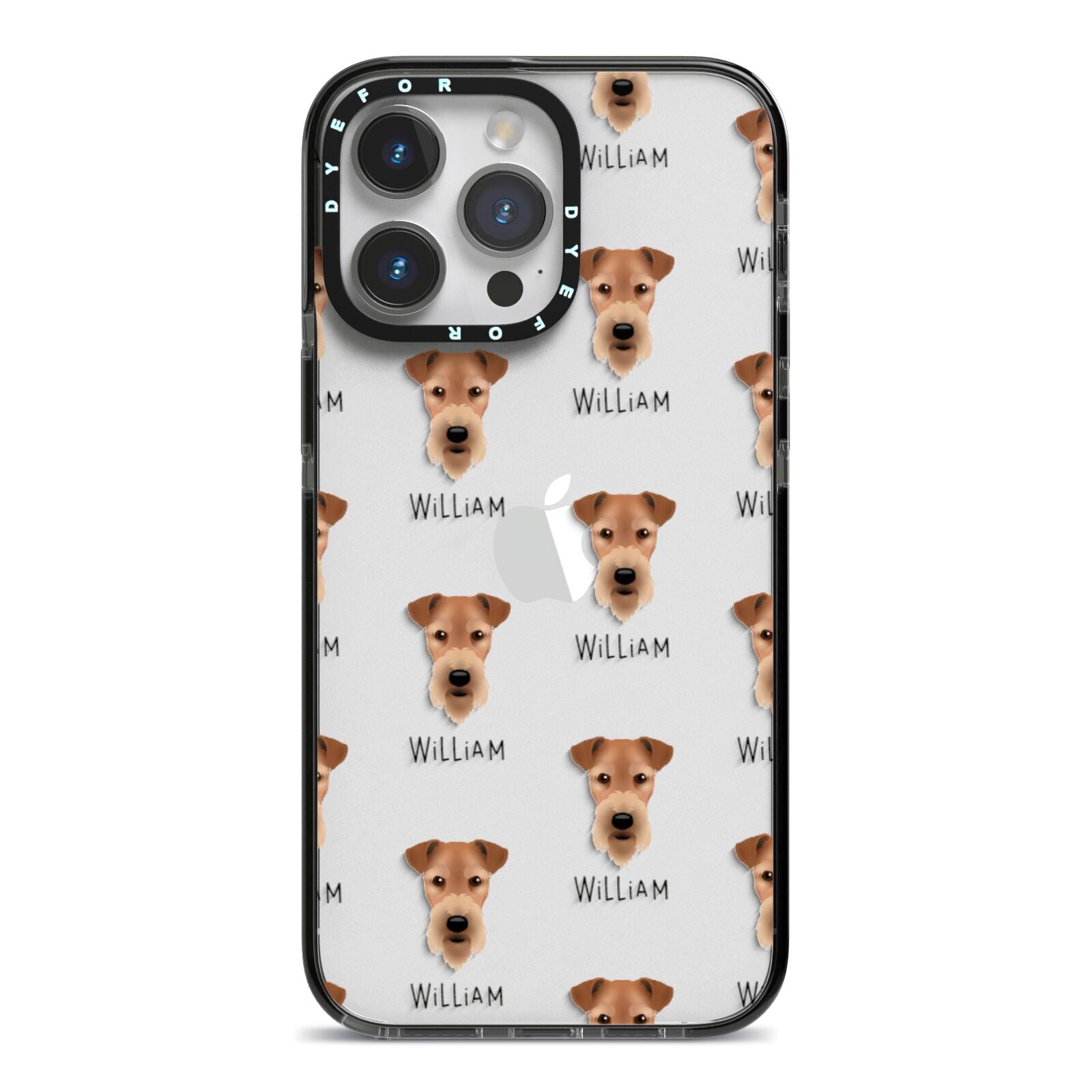 Airedale Terrier Icon with Name iPhone 14 Pro Max Black Impact Case on Silver phone