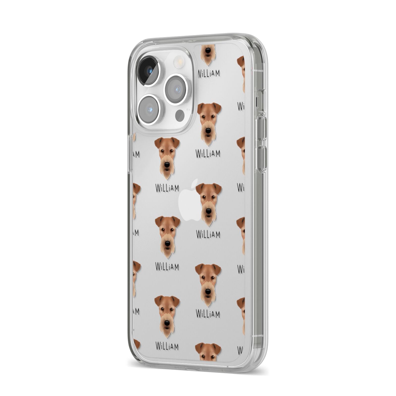 Airedale Terrier Icon with Name iPhone 14 Pro Max Clear Tough Case Silver Angled Image