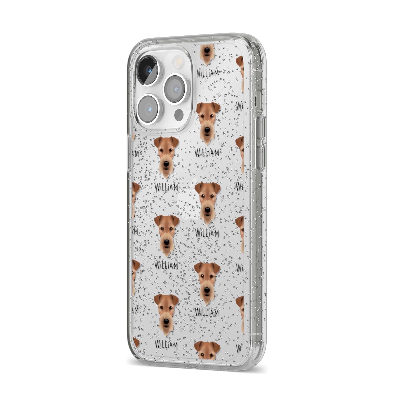 Airedale Terrier Icon with Name iPhone 14 Pro Max Glitter Tough Case Silver Angled Image