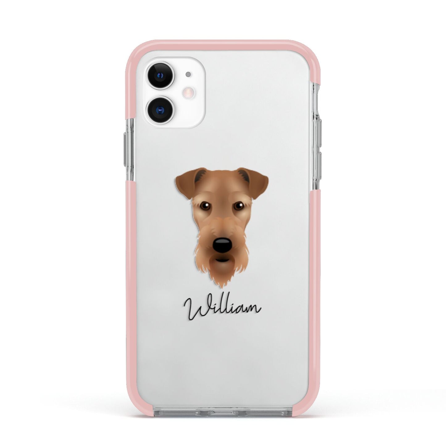Airedale Terrier Personalised Apple iPhone 11 in White with Pink Impact Case
