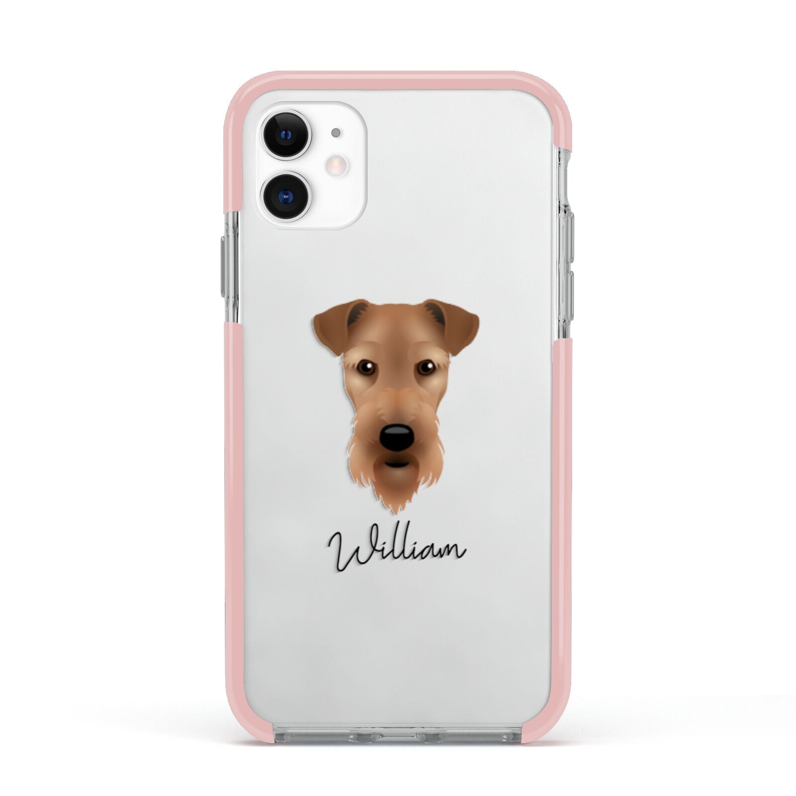 Airedale Terrier Personalised Apple iPhone 11 in White with Pink Impact Case