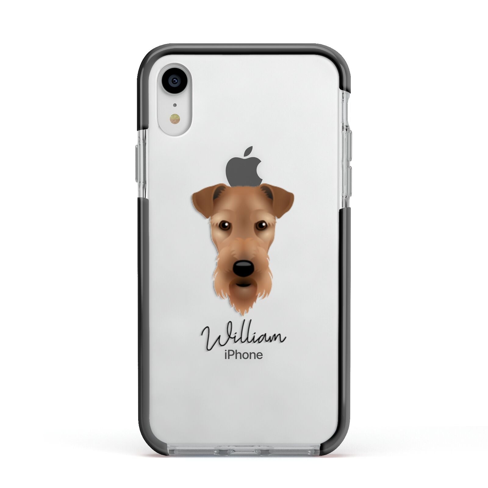 Airedale Terrier Personalised Apple iPhone XR Impact Case Black Edge on Silver Phone