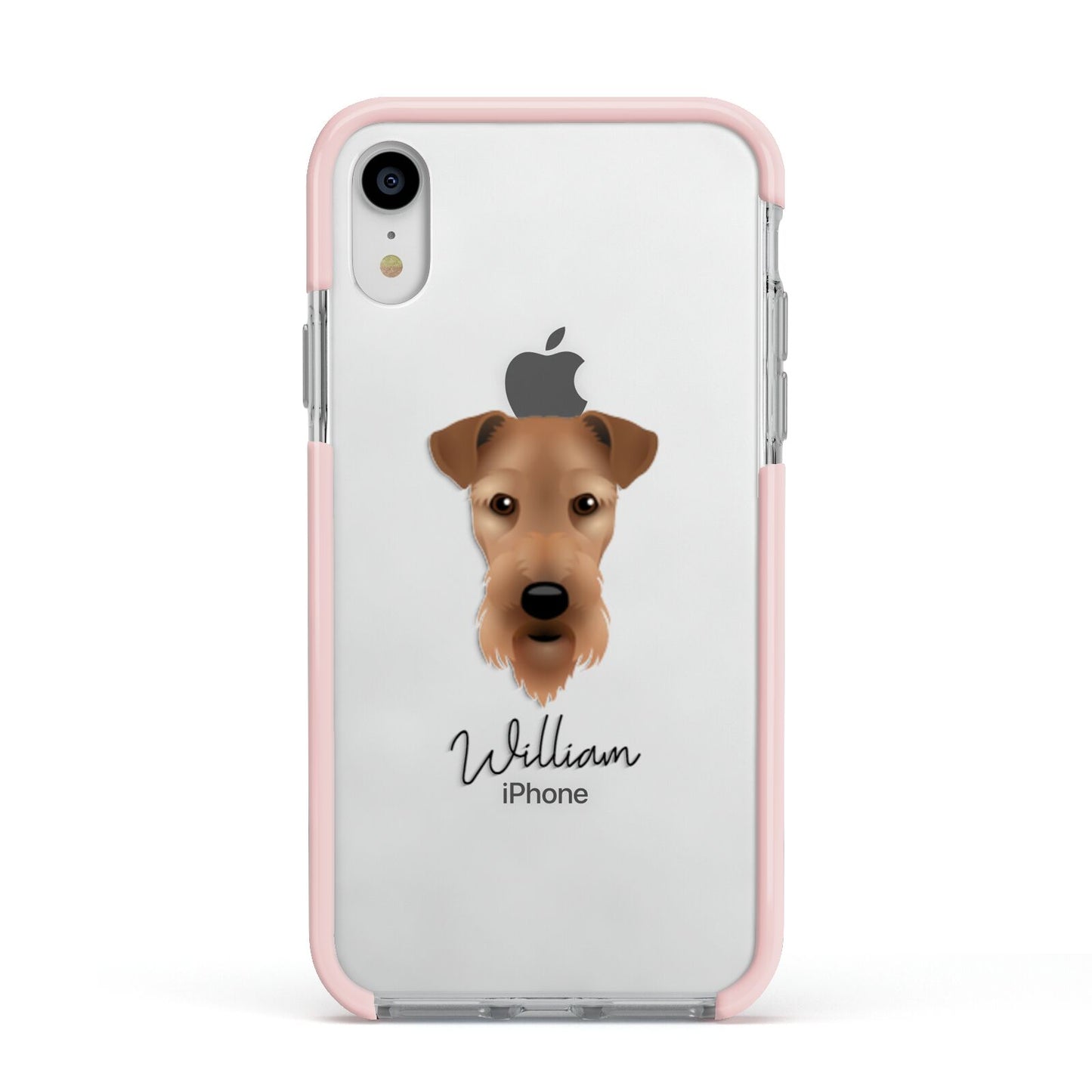 Airedale Terrier Personalised Apple iPhone XR Impact Case Pink Edge on Silver Phone