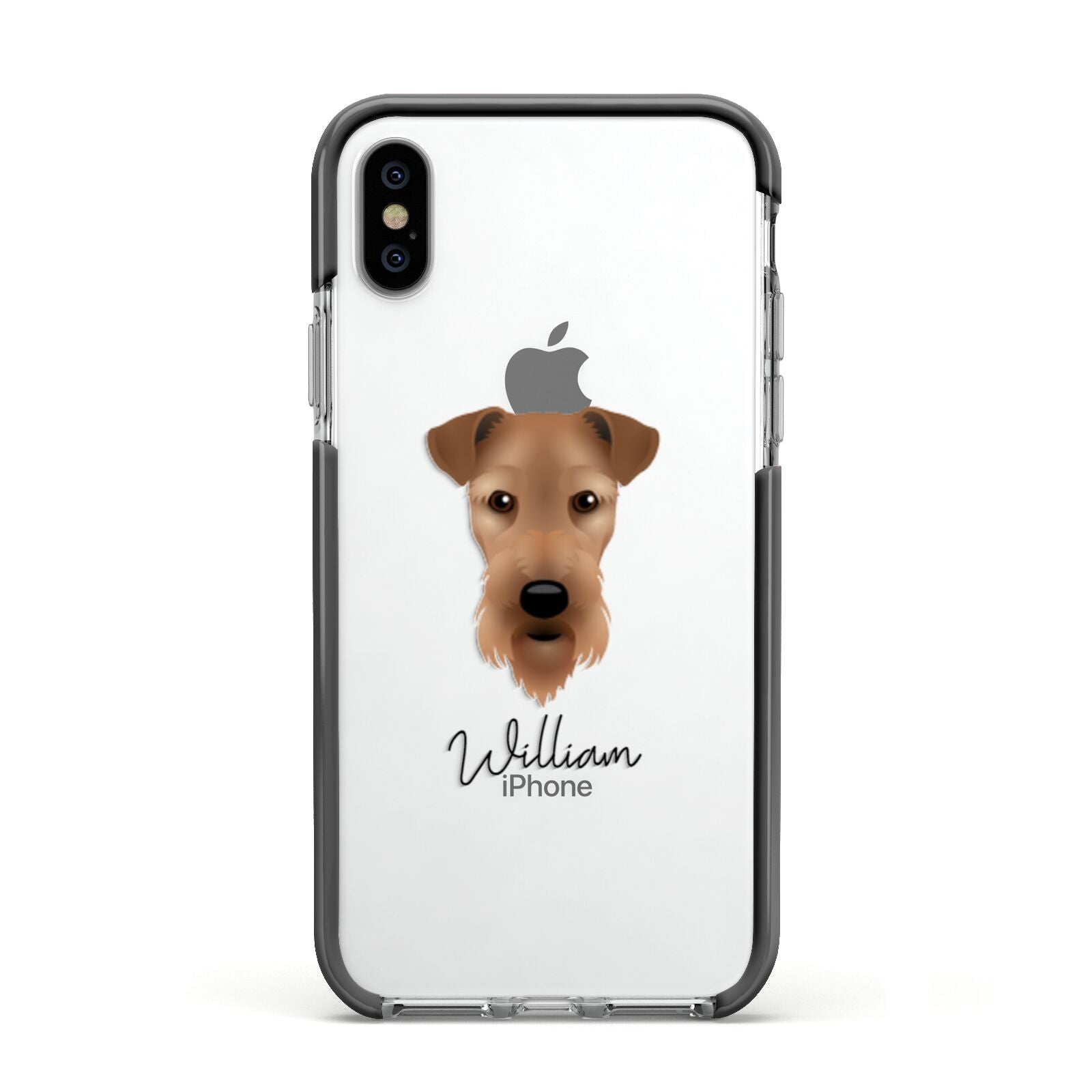 Airedale Terrier Personalised Apple iPhone Xs Impact Case Black Edge on Silver Phone