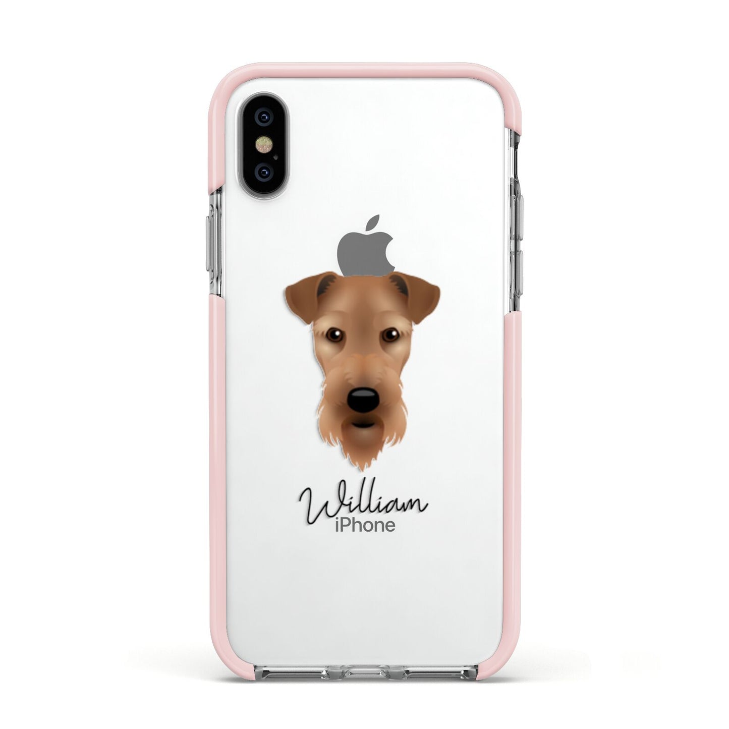 Airedale Terrier Personalised Apple iPhone Xs Impact Case Pink Edge on Silver Phone