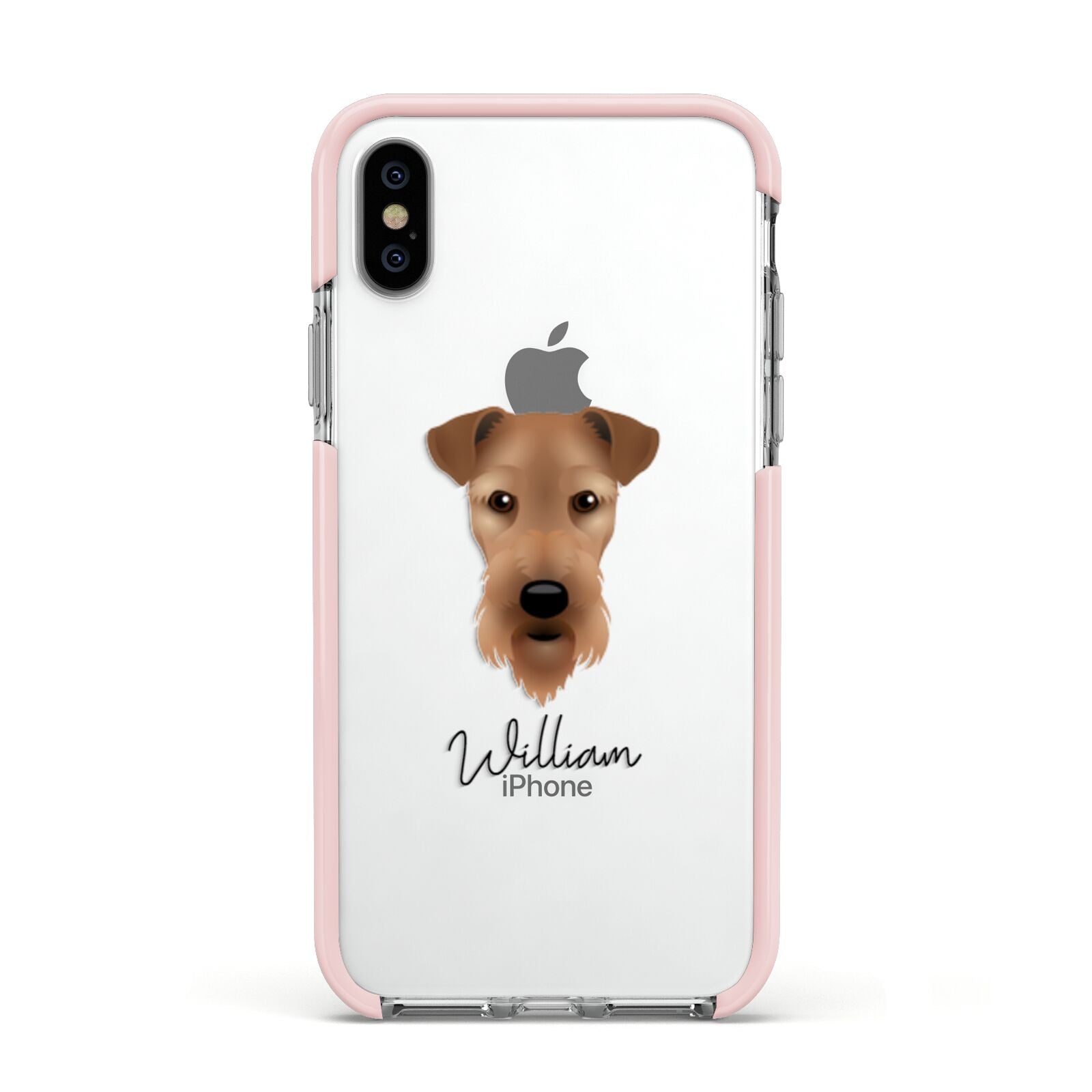 Airedale Terrier Personalised Apple iPhone Xs Impact Case Pink Edge on Silver Phone