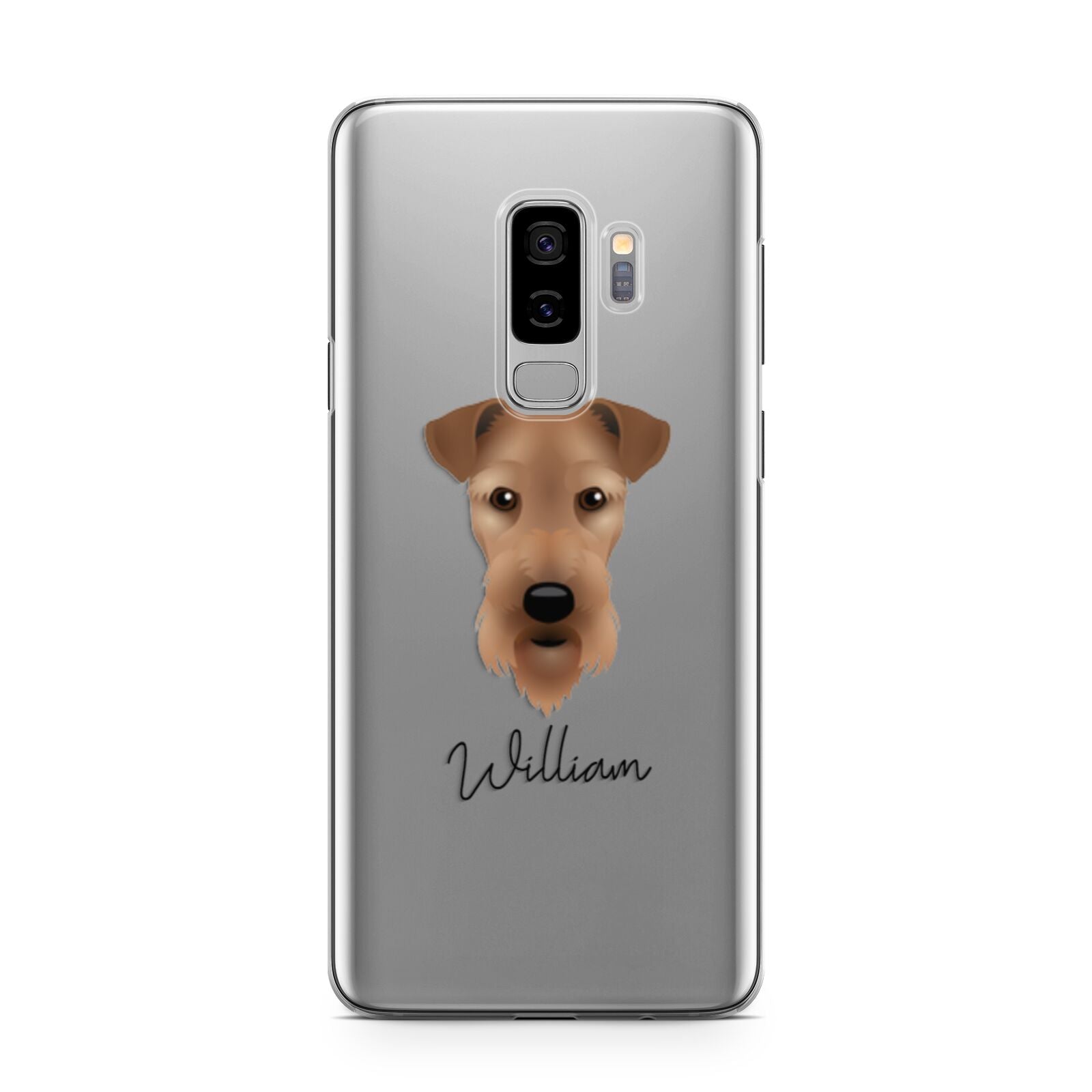 Airedale Terrier Personalised Samsung Galaxy S9 Plus Case on Silver phone