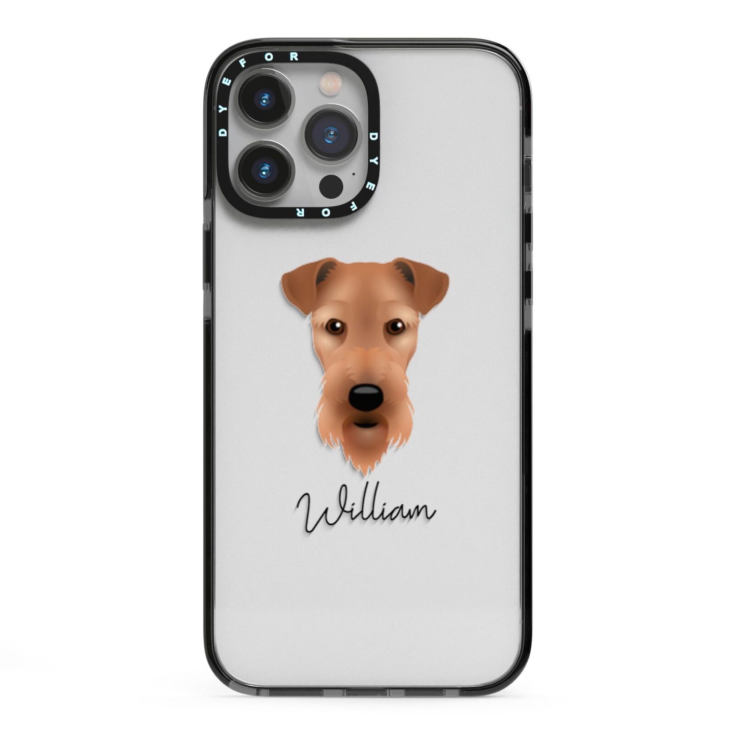Airedale Terrier Personalised iPhone 13 Pro Max Black Impact Case on Silver phone