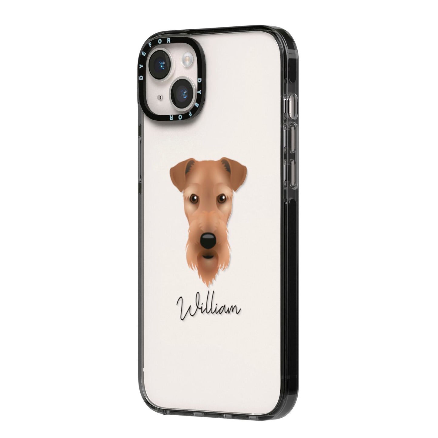 Airedale Terrier Personalised iPhone 14 Plus Black Impact Case Side Angle on Silver phone