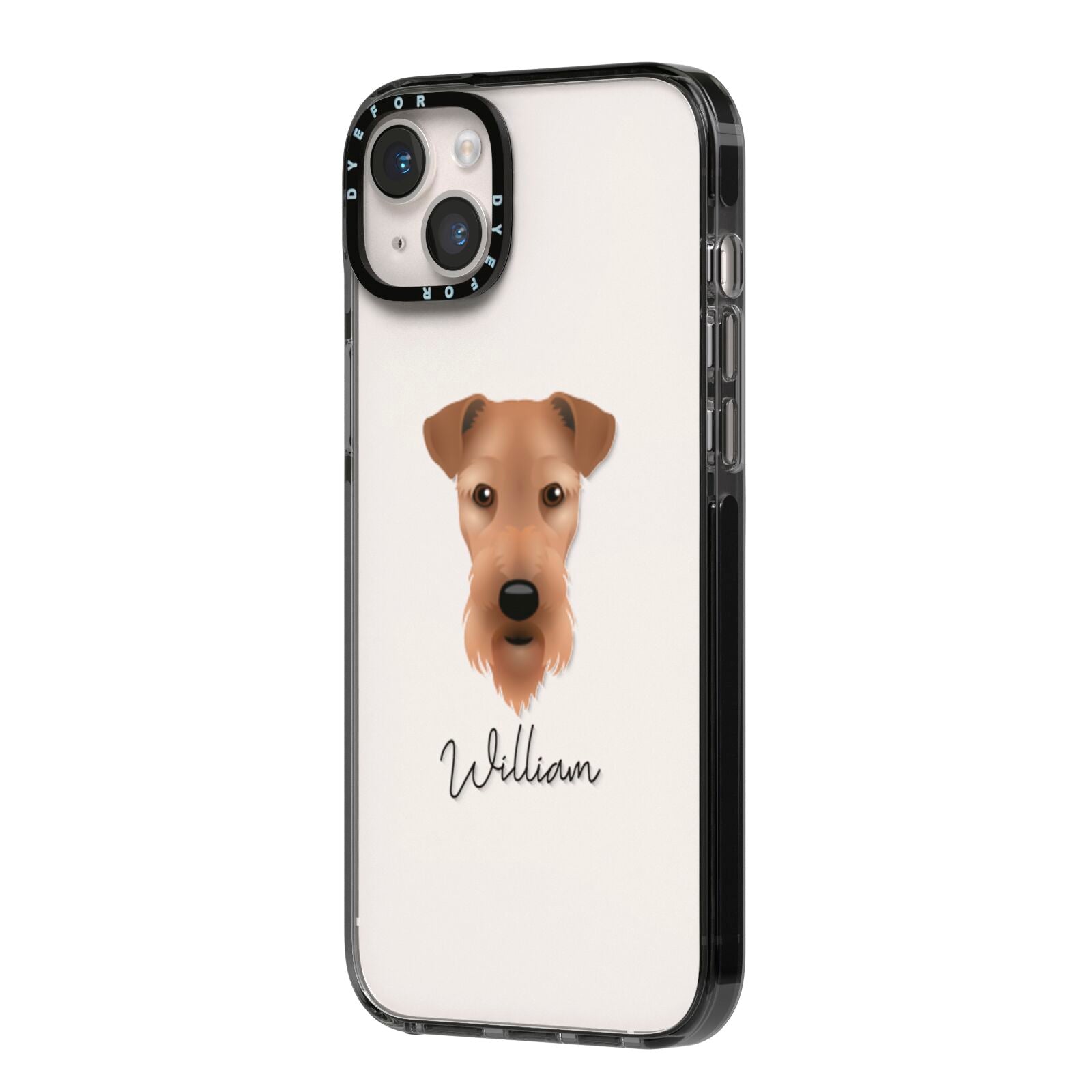 Airedale Terrier Personalised iPhone 14 Plus Black Impact Case Side Angle on Silver phone